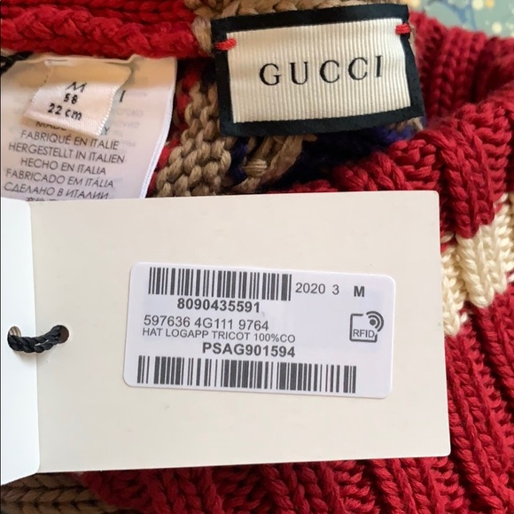 Gucci GG Monogram Dark Beige Red Cotton Beenie - Picture 12 of 12